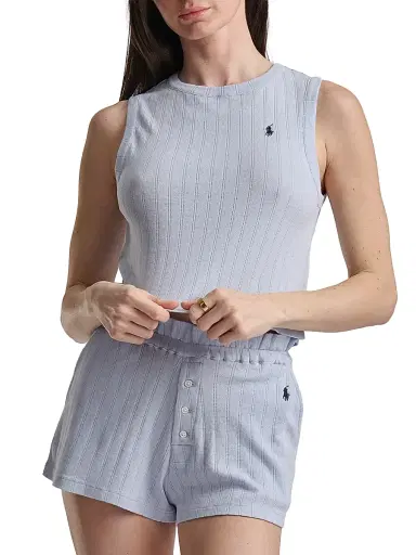 Polo Ralph Lauren Women's Polo Pointelle Cami Short Pajamas - Xenon Blue | Thumbnail 3 Polo Ralph Lauren Women's Polo Pointelle Cami Short Pajamas - Xenon Blue | Thumbnail 3