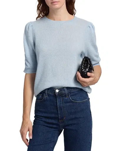 Saks Fifth Avenue Women's Pleated Cashmere Sweater - Blue Sky Heather | Thumbnail 3 Saks Fifth Avenue Women's Pleated Cashmere Sweater - Blue Sky Heather | Thumbnail 3