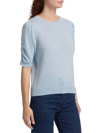 Saks Fifth Avenue Women's Pleated Cashmere Sweater - Blue Sky Heather | Thumbnail 4 Saks Fifth Avenue Women's Pleated Cashmere Sweater - Blue Sky Heather | Thumbnail 4