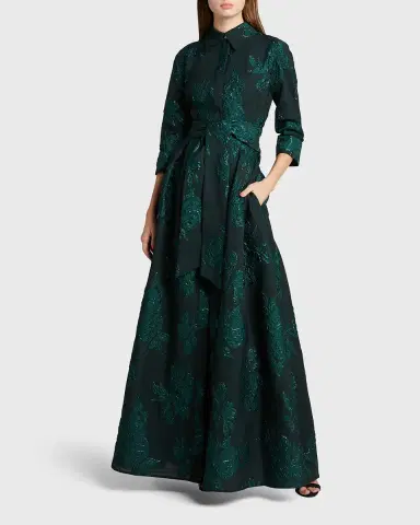 Rickie Freeman for Teri Jon Belted Jacquard Shirtdress Gown | Thumbnail 2 Rickie Freeman for Teri Jon Belted Jacquard Shirtdress Gown | Thumbnail 2