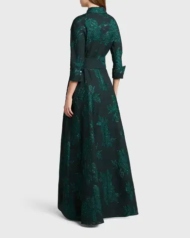Rickie Freeman for Teri Jon Belted Jacquard Shirtdress Gown | Thumbnail 3 Rickie Freeman for Teri Jon Belted Jacquard Shirtdress Gown | Thumbnail 3