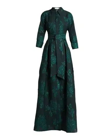 Rickie Freeman for Teri Jon Belted Jacquard Shirtdress Gown | Thumbnail 1 Rickie Freeman for Teri Jon Belted Jacquard Shirtdress Gown | Thumbnail 1