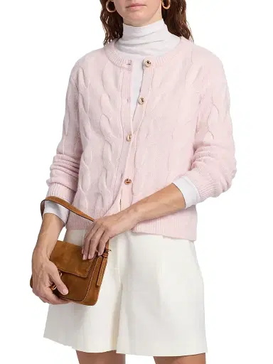 Saks Fifth Avenue Women's Cashmere Cable-Knit Cardigan - Pink Fresia | Thumbnail 3 Saks Fifth Avenue Women's Cashmere Cable-Knit Cardigan - Pink Fresia | Thumbnail 3