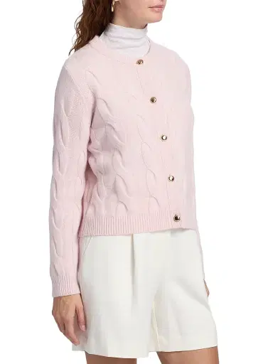 Saks Fifth Avenue Women's Cashmere Cable-Knit Cardigan - Pink Fresia | Thumbnail 4 Saks Fifth Avenue Women's Cashmere Cable-Knit Cardigan - Pink Fresia | Thumbnail 4
