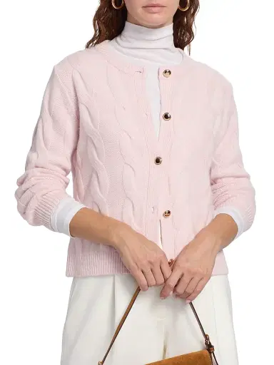 Saks Fifth Avenue Women's Cashmere Cable-Knit Cardigan - Pink Fresia | Thumbnail 6 Saks Fifth Avenue Women's Cashmere Cable-Knit Cardigan - Pink Fresia | Thumbnail 6