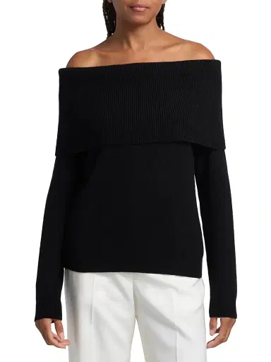 Saks Fifth Avenue Women's Cashmere Off-The-Shoulder Sweater - Black | Thumbnail 3 Saks Fifth Avenue Women's Cashmere Off-The-Shoulder Sweater - Black | Thumbnail 3