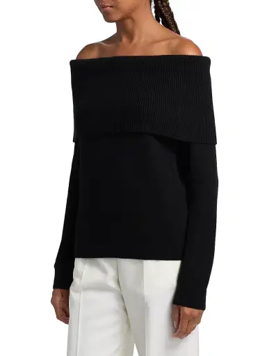 Saks Fifth Avenue Women's Cashmere Off-The-Shoulder Sweater - Black | Thumbnail 4 Saks Fifth Avenue Women's Cashmere Off-The-Shoulder Sweater - Black | Thumbnail 4