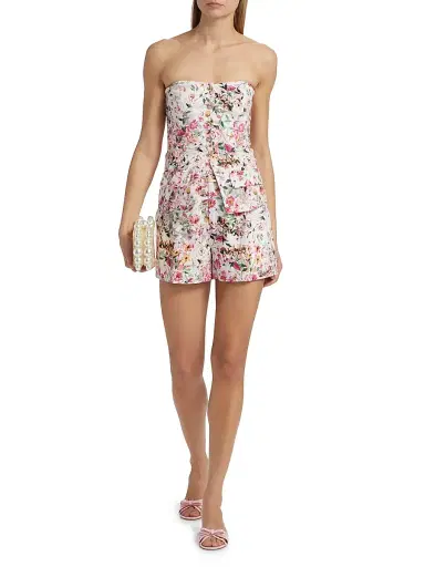 Generation Love Women's Glenn Floral Linen-Blend Belted Tailored Shorts - Zesty Floral White Pink | Thumbnail 2 Generation Love Women's Glenn Floral Linen-Blend Belted Tailored Shorts - Zesty Floral White Pink | Thumbnail 2