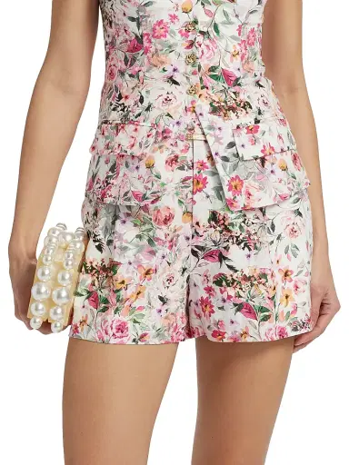 Generation Love Women's Glenn Floral Linen-Blend Belted Tailored Shorts - Zesty Floral White Pink | Thumbnail 3 Generation Love Women's Glenn Floral Linen-Blend Belted Tailored Shorts - Zesty Floral White Pink | Thumbnail 3