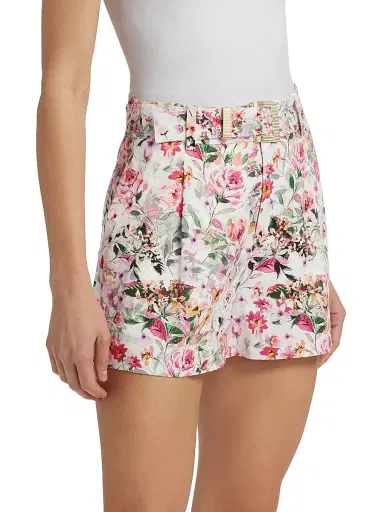 Generation Love Women's Glenn Floral Linen-Blend Belted Tailored Shorts - Zesty Floral White Pink | Thumbnail 4 Generation Love Women's Glenn Floral Linen-Blend Belted Tailored Shorts - Zesty Floral White Pink | Thumbnail 4