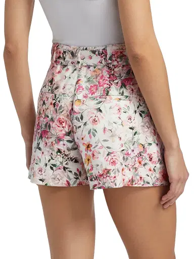 Generation Love Women's Glenn Floral Linen-Blend Belted Tailored Shorts - Zesty Floral White Pink | Thumbnail 5 Generation Love Women's Glenn Floral Linen-Blend Belted Tailored Shorts - Zesty Floral White Pink | Thumbnail 5