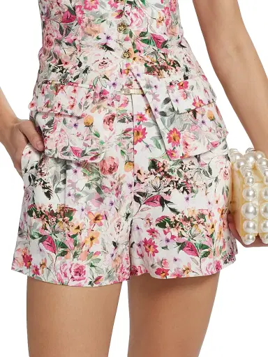 Generation Love Women's Glenn Floral Linen-Blend Belted Tailored Shorts - Zesty Floral White Pink | Thumbnail 6 Generation Love Women's Glenn Floral Linen-Blend Belted Tailored Shorts - Zesty Floral White Pink | Thumbnail 6