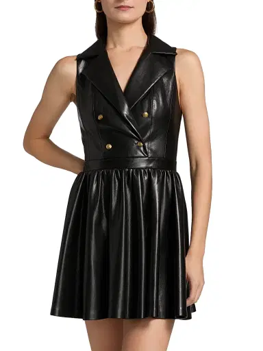 ALICE + OLIVIA Women's Emmy Faux-Leather Surplice Minidress - Black | Thumbnail 3 ALICE + OLIVIA Women's Emmy Faux-Leather Surplice Minidress - Black | Thumbnail 3