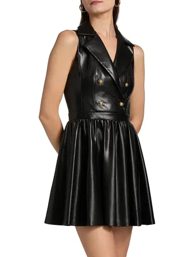 ALICE + OLIVIA Women's Emmy Faux-Leather Surplice Minidress - Black | Thumbnail 4 ALICE + OLIVIA Women's Emmy Faux-Leather Surplice Minidress - Black | Thumbnail 4