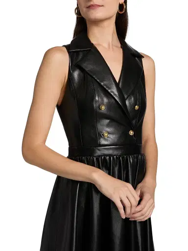 ALICE + OLIVIA Women's Emmy Faux-Leather Surplice Minidress - Black | Thumbnail 6 ALICE + OLIVIA Women's Emmy Faux-Leather Surplice Minidress - Black | Thumbnail 6