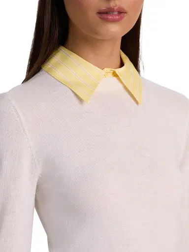 Alice + Olivia Women's Porla Stretch Wool Collared Sweater - Soft White Butter - Size XL | Thumbnail 6 Alice + Olivia Women's Porla Stretch Wool Collared Sweater - Soft White Butter - Size XL | Thumbnail 6