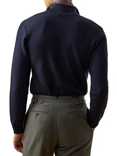 Ralph Lauren Purple Label Men's Piqué-Knit Wool Quarter-Zip Sweater - Classic Chairman Navy | Thumbnail 4 Ralph Lauren Purple Label Men's Piqué-Knit Wool Quarter-Zip Sweater - Classic Chairman Navy | Thumbnail 4