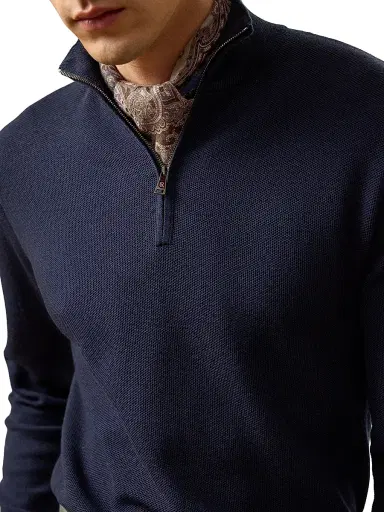 Ralph Lauren Purple Label Men's Piqué-Knit Wool Quarter-Zip Sweater - Classic Chairman Navy | Thumbnail 5 Ralph Lauren Purple Label Men's Piqué-Knit Wool Quarter-Zip Sweater - Classic Chairman Navy | Thumbnail 5