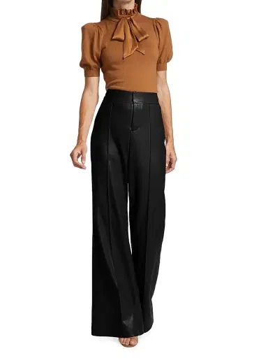 ALICE + OLIVIA Women's Dylan Wide-Leg Faux Leather Trousers - Black | Thumbnail 2 ALICE + OLIVIA Women's Dylan Wide-Leg Faux Leather Trousers - Black | Thumbnail 2