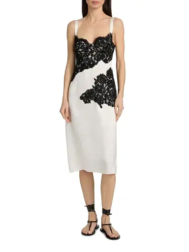 L'AGENCE Women's Fenna Lace Applique Silk Slipdress - Black | Thumbnail 2 L'AGENCE Women's Fenna Lace Applique Silk Slipdress - Black | Thumbnail 2