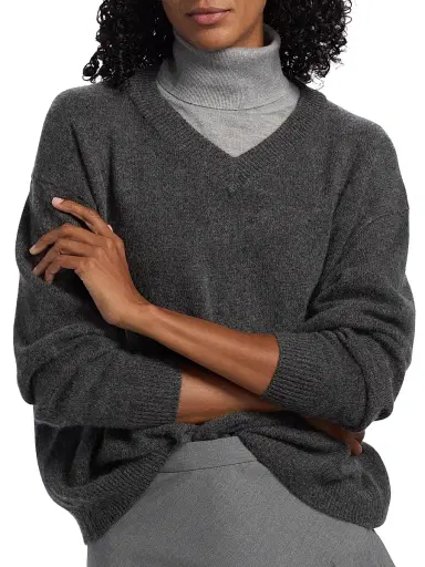 STAUD Women's Doris Cashmere V-Neck Sweater - Charcoal | Thumbnail 6 STAUD Women's Doris Cashmere V-Neck Sweater - Charcoal | Thumbnail 6