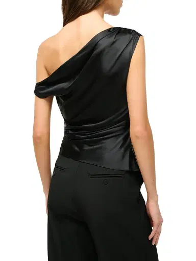 Staud Women's Phare Asymmetric Silk-Blend Top - Black - Size 12 | Thumbnail 4 Staud Women's Phare Asymmetric Silk-Blend Top - Black - Size 12 | Thumbnail 4