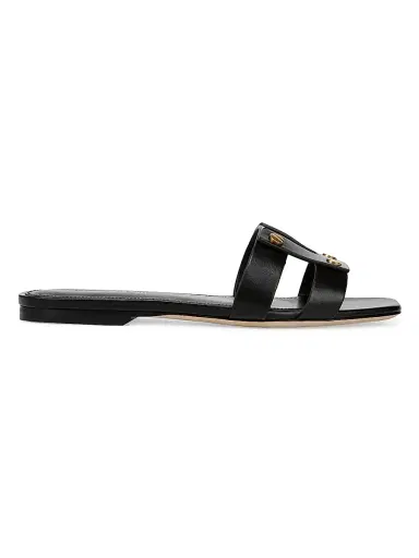 Veronica Beard Women's Via Slide Leather Sandals - Black | Thumbnail 1 Veronica Beard Women's Via Slide Leather Sandals - Black | Thumbnail 1