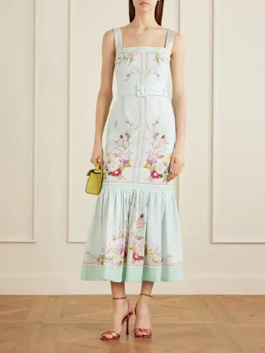 Self-Portrait Belted Floral-print Linen And Cotton-blend Midi Dress | Thumbnail 2 Self-Portrait Belted Floral-print Linen And Cotton-blend Midi Dress | Thumbnail 2