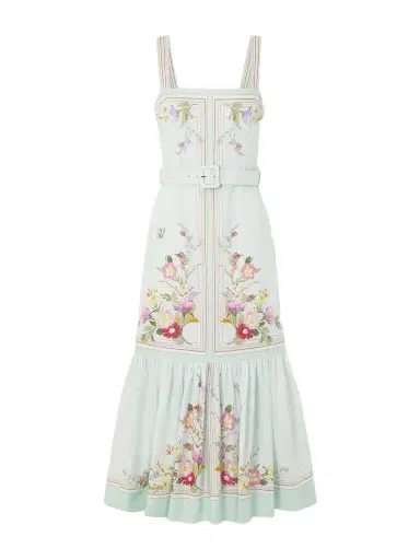 Self-Portrait Belted Floral-print Linen And Cotton-blend Midi Dress | Thumbnail 1 Self-Portrait Belted Floral-print Linen And Cotton-blend Midi Dress | Thumbnail 1
