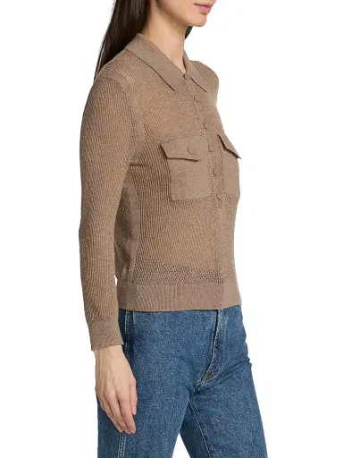 L'Agence Women's Carine Pointelle-Knit Collared Sweater - Mushroom - Size XXL | Thumbnail 4 L'Agence Women's Carine Pointelle-Knit Collared Sweater - Mushroom - Size XXL | Thumbnail 4