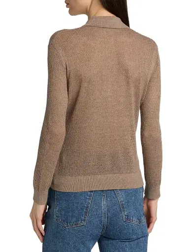 L'Agence Women's Carine Pointelle-Knit Collared Sweater - Mushroom - Size XXL | Thumbnail 5 L'Agence Women's Carine Pointelle-Knit Collared Sweater - Mushroom - Size XXL | Thumbnail 5