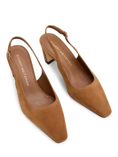 Stuart Weitzman Women's Stassi 50MM Suede Slingback Pumps - Toasted Almond | Thumbnail 4 Stuart Weitzman Women's Stassi 50MM Suede Slingback Pumps - Toasted Almond | Thumbnail 4