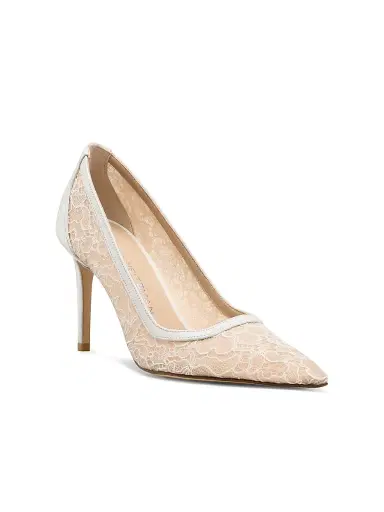 Stuart Weitzman Women's Stuart Power 85MM Floral Lace Leather Pumps - Beige And Blanco | Thumbnail 2 Stuart Weitzman Women's Stuart Power 85MM Floral Lace Leather Pumps - Beige And Blanco | Thumbnail 2