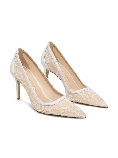 Stuart Weitzman Women's Stuart Power 85MM Floral Lace Leather Pumps - Beige And Blanco | Thumbnail 3 Stuart Weitzman Women's Stuart Power 85MM Floral Lace Leather Pumps - Beige And Blanco | Thumbnail 3