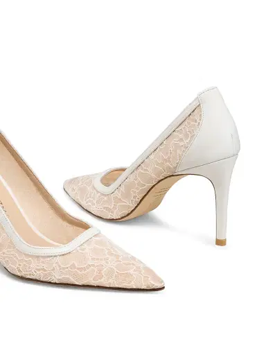 Stuart Weitzman Women's Stuart Power 85MM Floral Lace Leather Pumps - Beige And Blanco | Thumbnail 5 Stuart Weitzman Women's Stuart Power 85MM Floral Lace Leather Pumps - Beige And Blanco | Thumbnail 5
