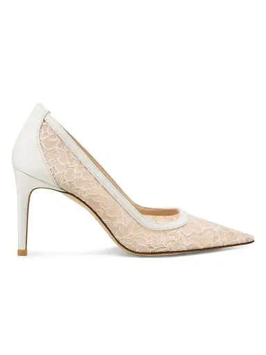 Stuart Weitzman Women's Stuart Power 85MM Floral Lace Leather Pumps - Beige And Blanco | Thumbnail 1 Stuart Weitzman Women's Stuart Power 85MM Floral Lace Leather Pumps - Beige And Blanco | Thumbnail 1