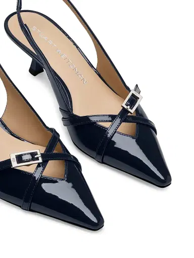 Stuart Weitzman Women's Georgie 50MM Patent Leather Slingback Pumps - Nice Blue | Thumbnail 4 Stuart Weitzman Women's Georgie 50MM Patent Leather Slingback Pumps - Nice Blue | Thumbnail 4