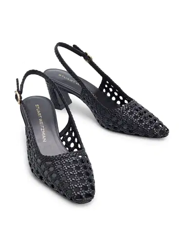 Stuart Weitzman Women's Stassi 50MM Leather Slingback Pumps - Black | Thumbnail 2 Stuart Weitzman Women's Stassi 50MM Leather Slingback Pumps - Black | Thumbnail 2