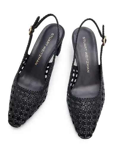 Stuart Weitzman Women's Stassi 50MM Leather Slingback Pumps - Black | Thumbnail 4 Stuart Weitzman Women's Stassi 50MM Leather Slingback Pumps - Black | Thumbnail 4