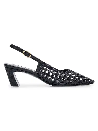 Stuart Weitzman Women's Stassi 50MM Leather Slingback Pumps - Black | Thumbnail 1 Stuart Weitzman Women's Stassi 50MM Leather Slingback Pumps - Black | Thumbnail 1