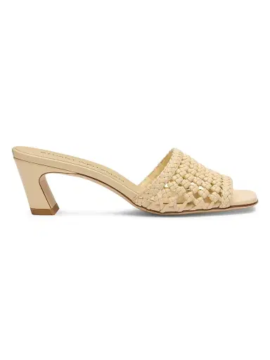 Stuart Weitzman Women's Marina 50MM Woven-Leather Block-Heel Sandals - Straw | Thumbnail 1 Stuart Weitzman Women's Marina 50MM Woven-Leather Block-Heel Sandals - Straw | Thumbnail 1