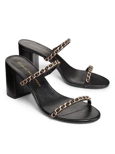 Stuart Weitzman Women's Soluxe 75MM Chain-Strap Leather Sandals - Black | Thumbnail 2 Stuart Weitzman Women's Soluxe 75MM Chain-Strap Leather Sandals - Black | Thumbnail 2