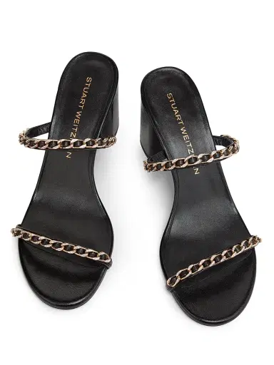 Stuart Weitzman Women's Soluxe 75MM Chain-Strap Leather Sandals - Black | Thumbnail 4 Stuart Weitzman Women's Soluxe 75MM Chain-Strap Leather Sandals - Black | Thumbnail 4