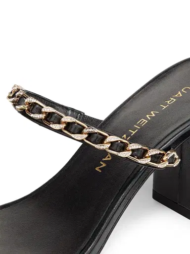 Stuart Weitzman Women's Soluxe 75MM Chain-Strap Leather Sandals - Black | Thumbnail 5 Stuart Weitzman Women's Soluxe 75MM Chain-Strap Leather Sandals - Black | Thumbnail 5