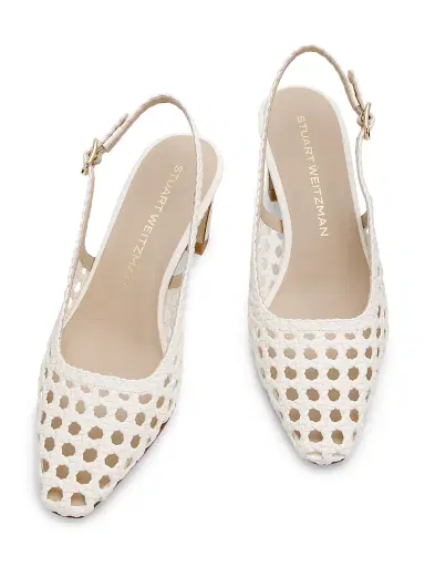 Stuart Weitzman Women's Stassi 50MM Leather Slingback Pumps - Cream | Thumbnail 4 Stuart Weitzman Women's Stassi 50MM Leather Slingback Pumps - Cream | Thumbnail 4