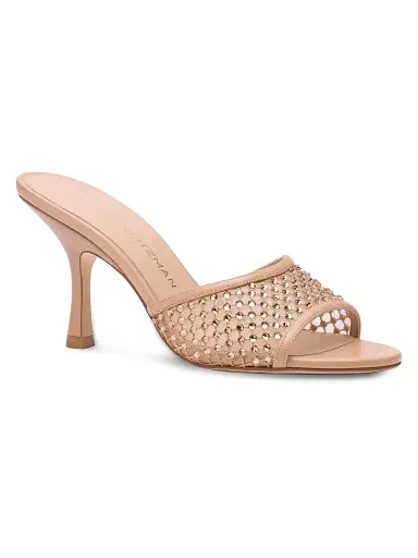 Stuart Weitzman Women's Bareitall Shine 85MM Crystal-Embellished Leather Stiletto-Heel Sandals - Adobe | Thumbnail 2 Stuart Weitzman Women's Bareitall Shine 85MM Crystal-Embellished Leather Stiletto-Heel Sandals - Adobe | Thumbnail 2