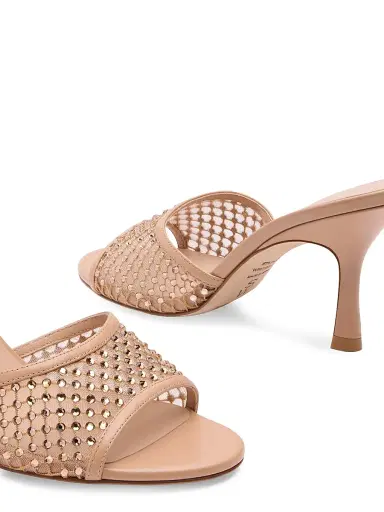 Stuart Weitzman Women's Bareitall Shine 85MM Crystal-Embellished Leather Stiletto-Heel Sandals - Adobe | Thumbnail 4 Stuart Weitzman Women's Bareitall Shine 85MM Crystal-Embellished Leather Stiletto-Heel Sandals - Adobe | Thumbnail 4