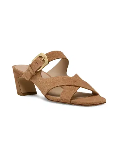 Stuart Weitzman Women's Sai 50MM Suede Block-Heel Sandals - Doe | Thumbnail 2 Stuart Weitzman Women's Sai 50MM Suede Block-Heel Sandals - Doe | Thumbnail 2
