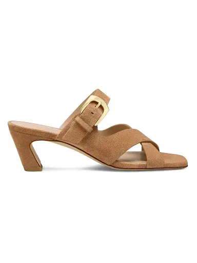 Stuart Weitzman Women's Sai 50MM Suede Block-Heel Sandals - Doe | Thumbnail 1 Stuart Weitzman Women's Sai 50MM Suede Block-Heel Sandals - Doe | Thumbnail 1