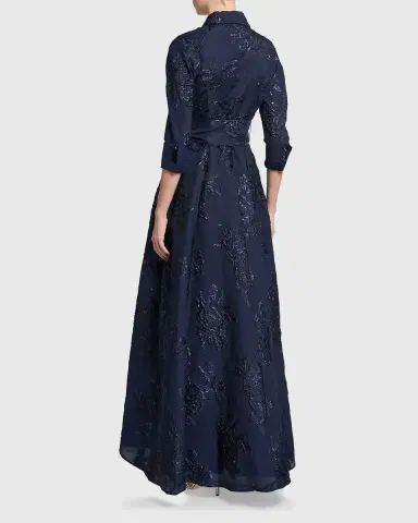 Rickie Freeman for Teri Jon Belted Jacquard Shirtdress Gown | Thumbnail 3 Rickie Freeman for Teri Jon Belted Jacquard Shirtdress Gown | Thumbnail 3